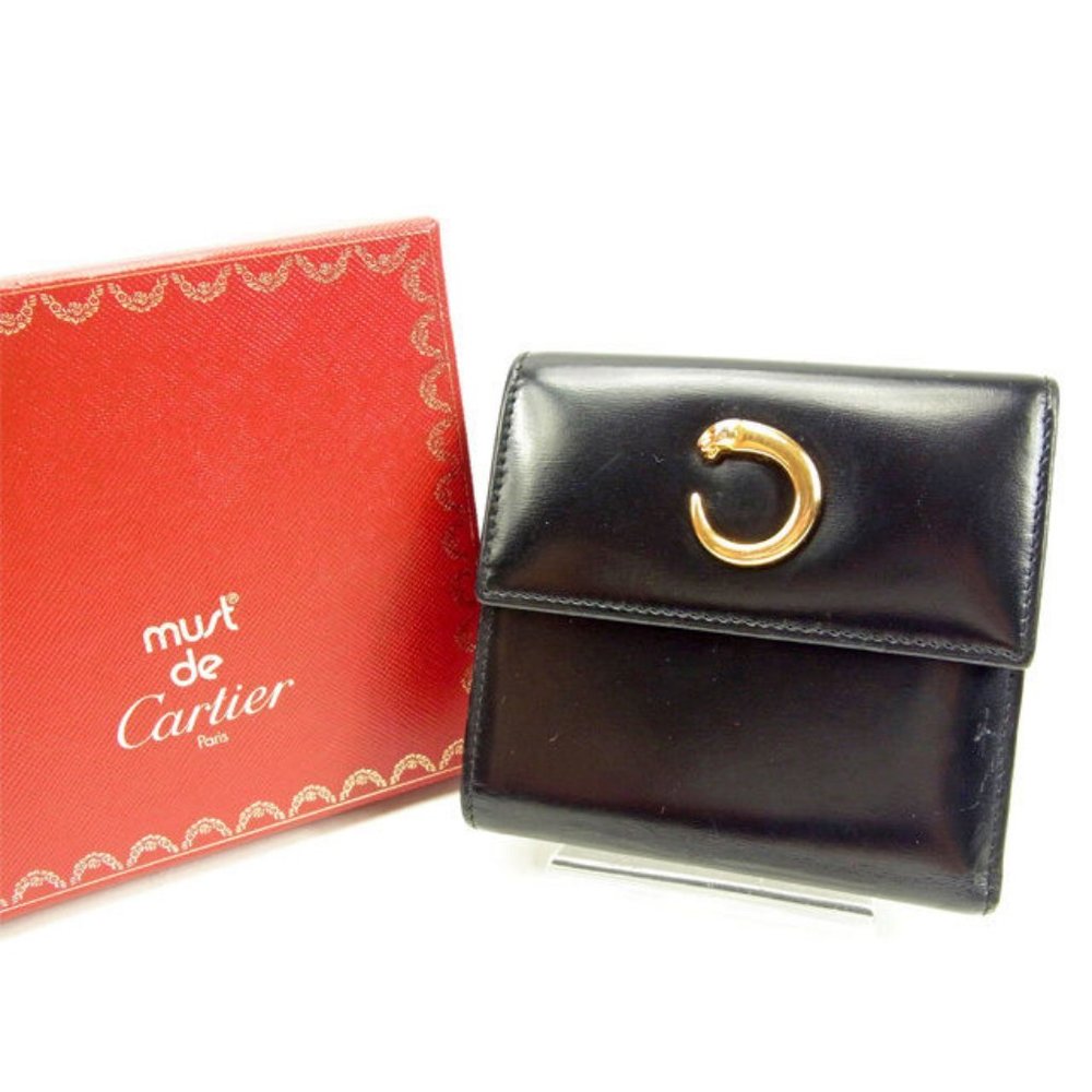 Cartier Wallet Purse Trifold Black Woman unisex Authentic Used Y5552